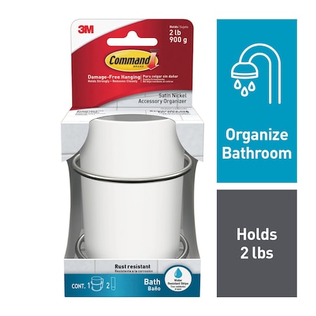 Command Accessory Organizer, Satin Nickel, PK6 BATH38